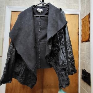 Black Faux Fur Pea Coat